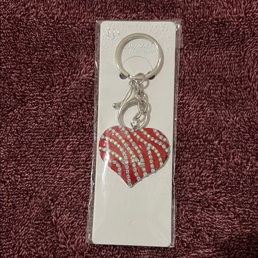 Red Rhinestone Zebra Heart Keychain/ Bagcharm
